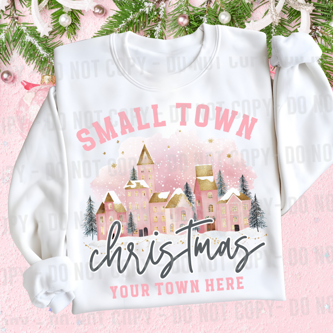 Custom Pink Small Town Christmas Village Top — design example 1