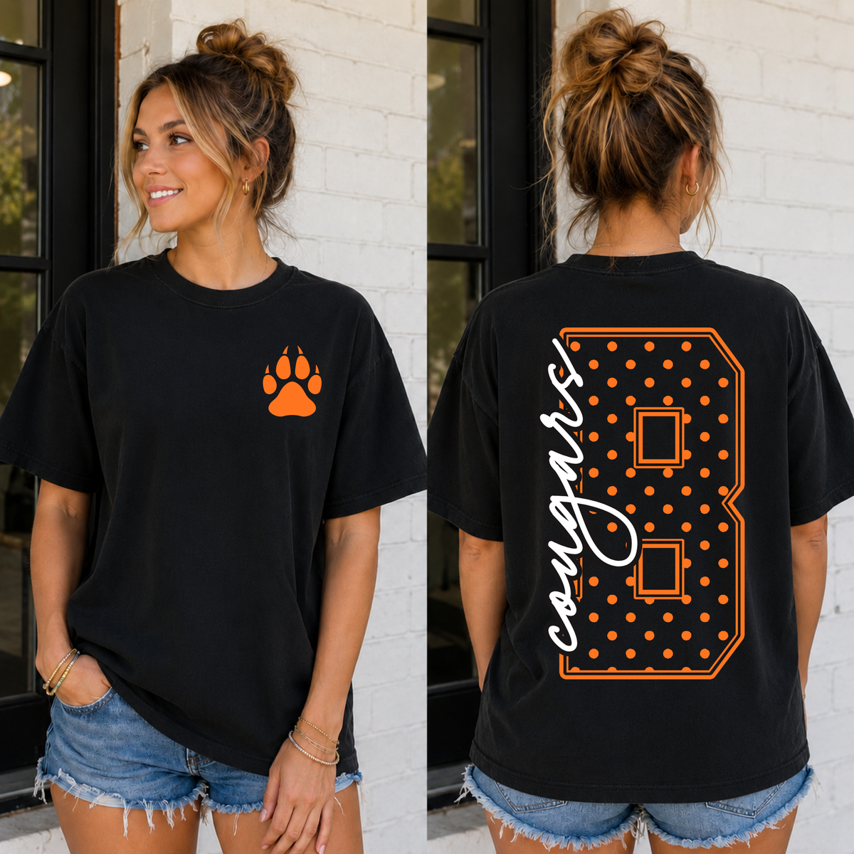Custom Polka Dot Initial School Spirit Mascot Top — design example 1