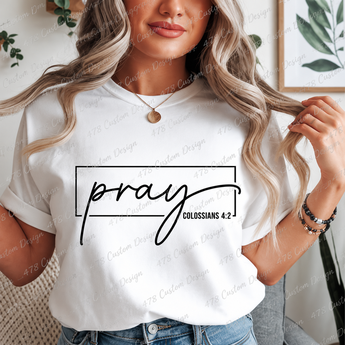 Pray Minimal Script Christian Top apparel mockup