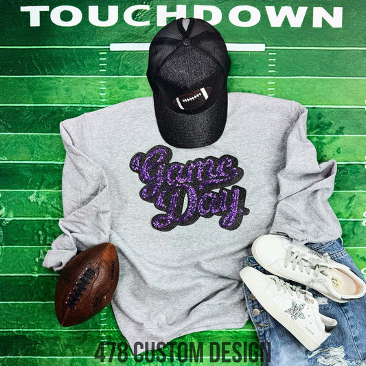 Game Day Sequin Patch Top Purple