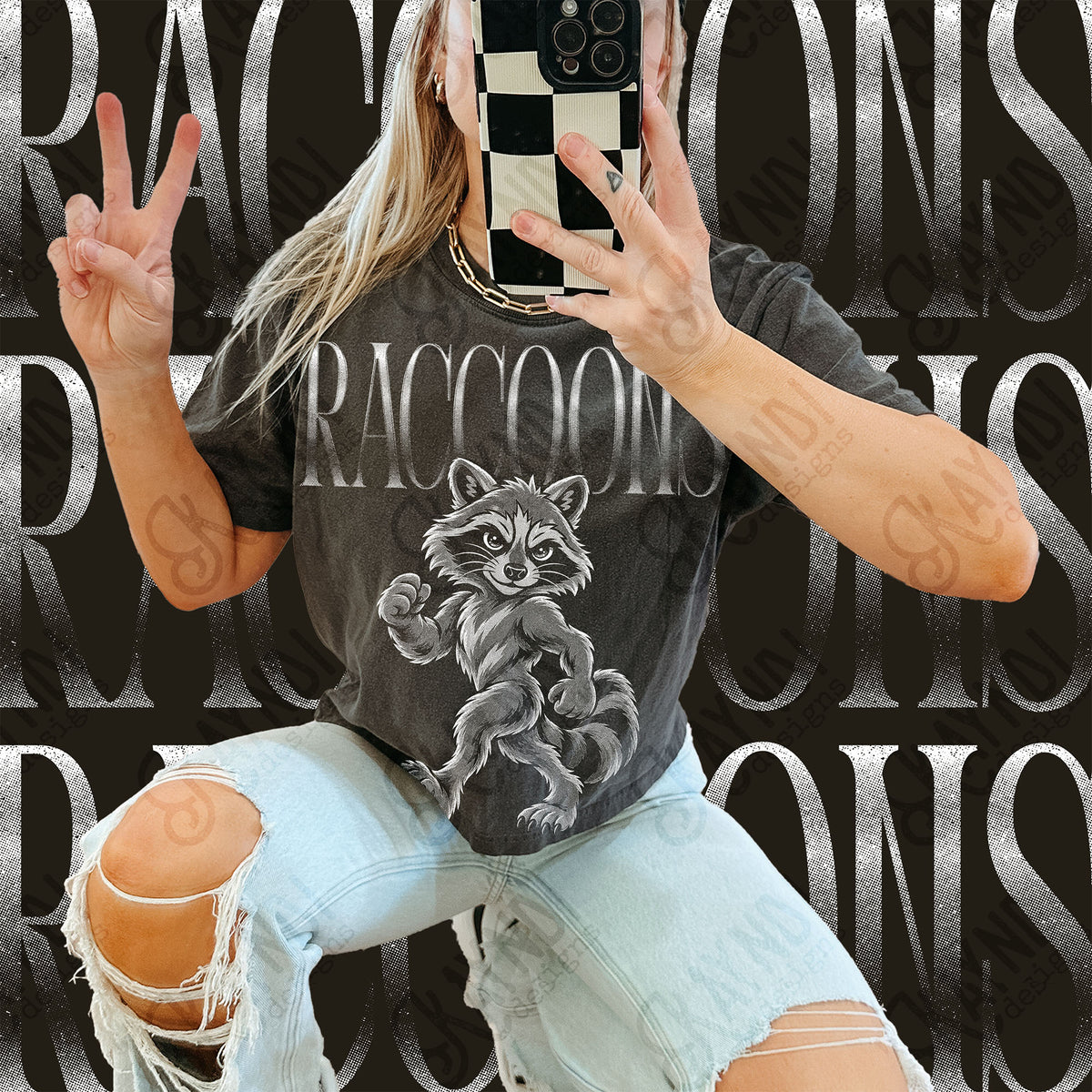 Halftone Raccoons Top design mockup