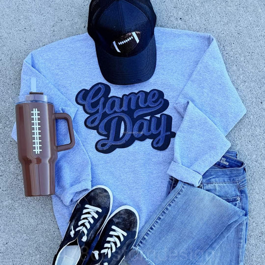 Game Day Patch Sequin Top (No Specific Sport)-NAVY