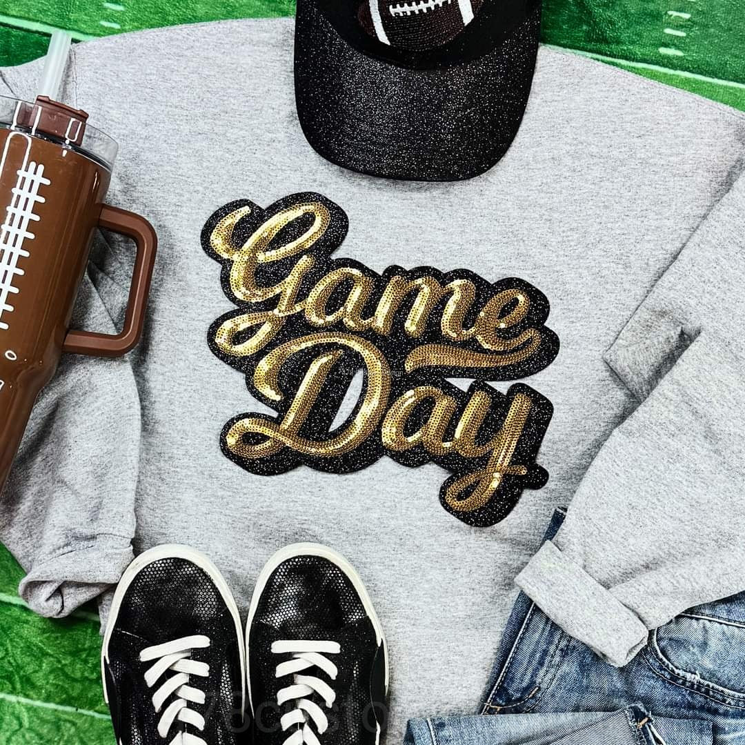 Game Day Patch Sequin Top (No Specific Sport)-GOLD