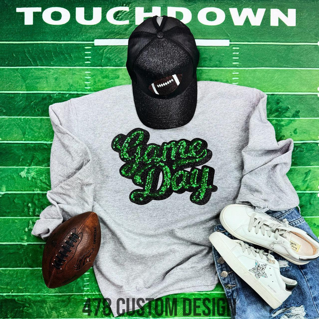 Game Day Sequin Patch Top Green