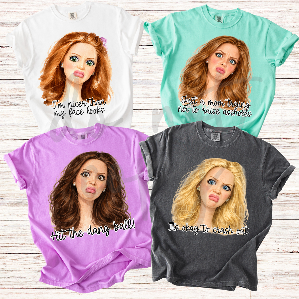 Custom Funny Disgusted Doll Face Top — design example 1