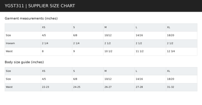 YGST311 supplier garment measurements and body size guide in inches
