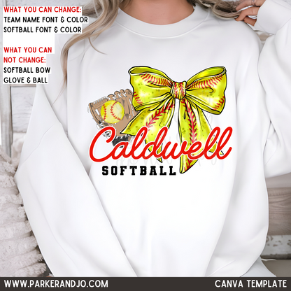 Custom Softball Bow Team Name Top mockup showing the pictured apparel design.