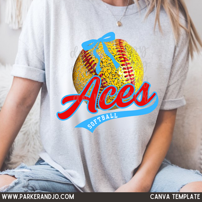 Custom Softball Faux Glitter With Bow Team Top mockup showing the pictured apparel design.