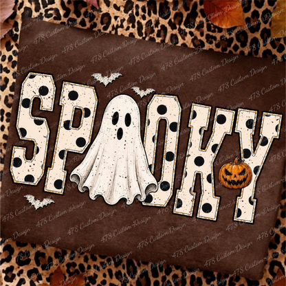 Spooky ghost Halloween design on a brown garment