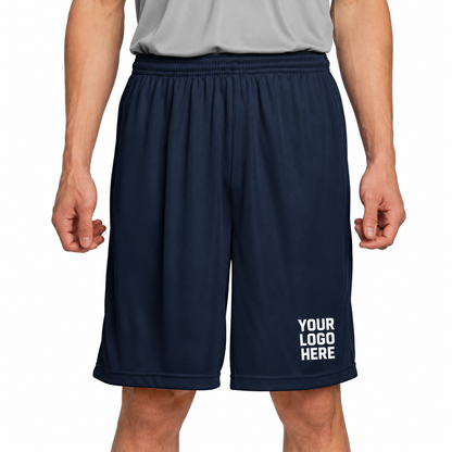 Sport-Tek ST355 custom shorts — YOUR LOGO HERE on front leg
