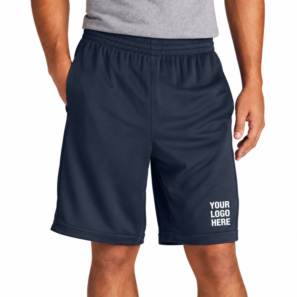 Sport-Tek ST575 custom shorts — YOUR LOGO HERE on front leg