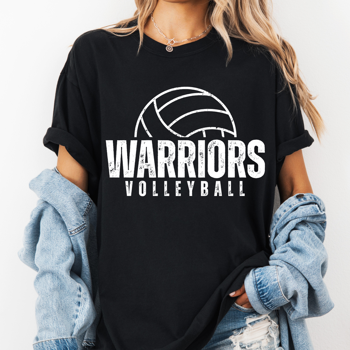 Custom Distressed Volleyball Top mockup showing the pictured apparel design.