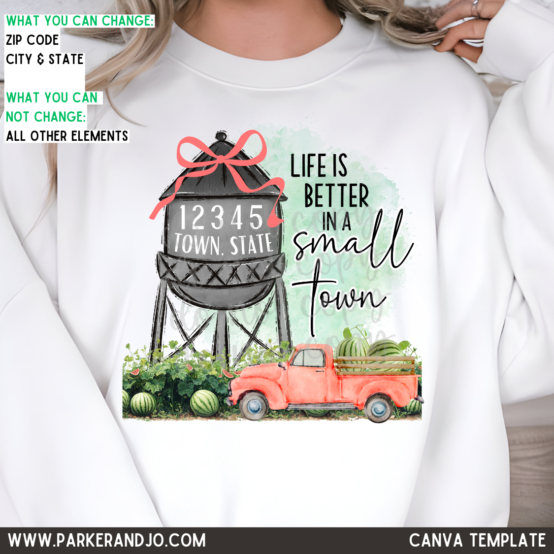 Custom Small Town Watermelon Top — design example 2
