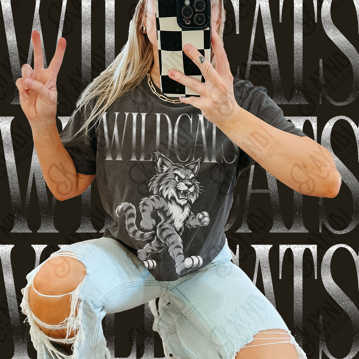 Wildcats 2 Halftone Mascot Shirt apparel mockup