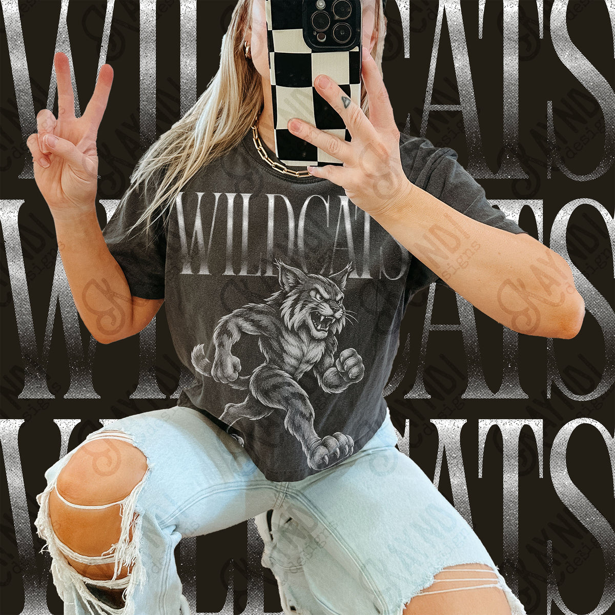 Wildcats halftone mascot shirt mockup